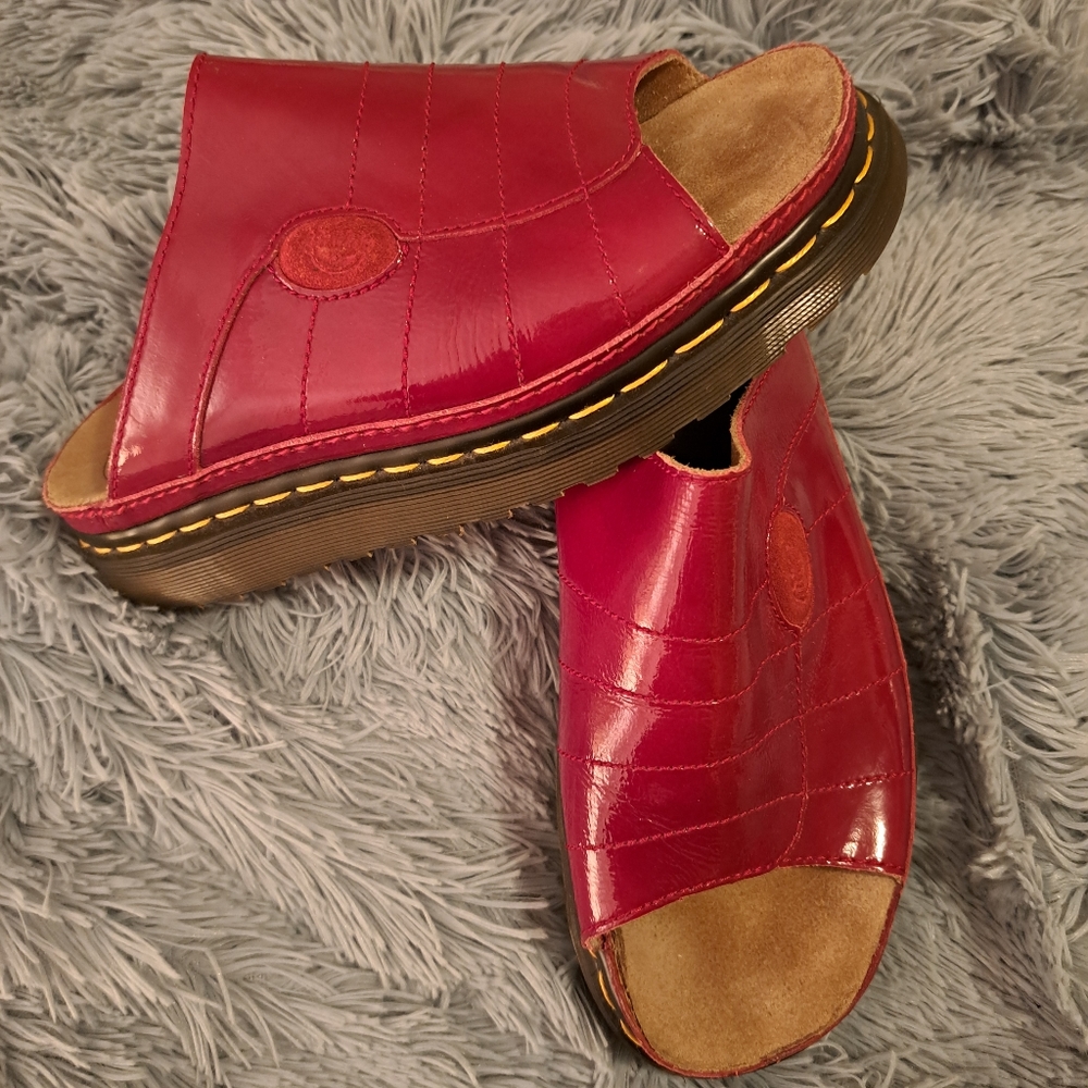 Dr. Martens Red Patent Slip-On Sandals